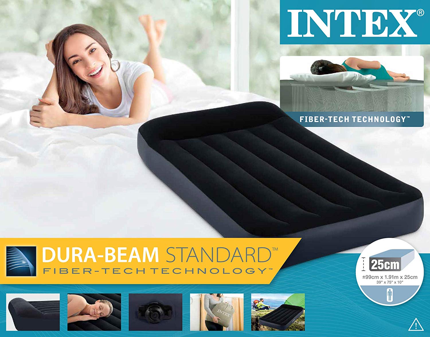 Надувной матрас-кровать с подголовником Бим стандарт твин 99 х 191 х 25 см.  